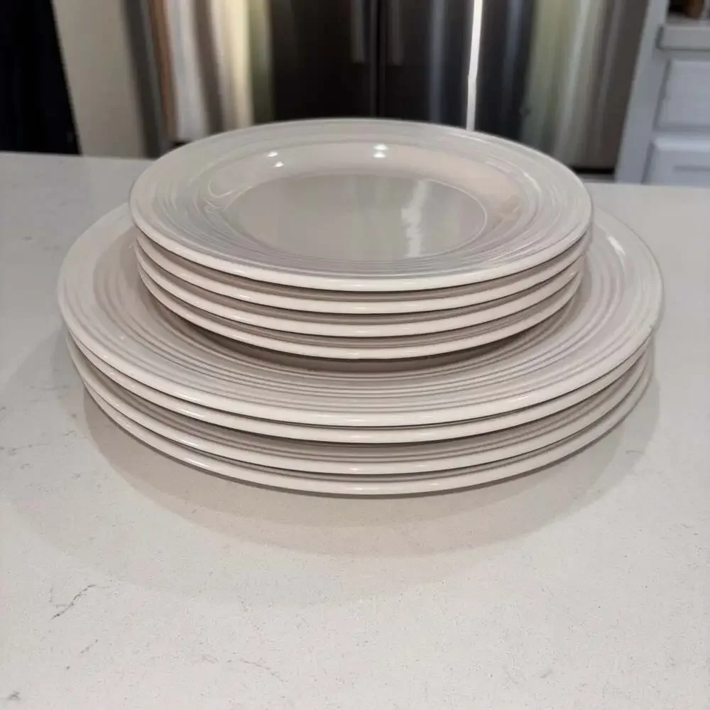 Thomson Pottery SPHERE White Ribbed Rim 4 Dinner and 4 Salad Plates